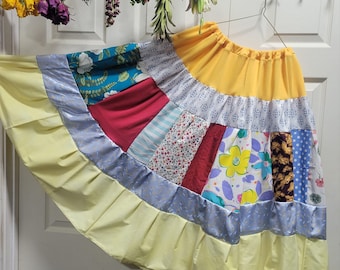 Falda larga renacentista bohemia de talla grande, hecha a mano, estilo hippie, estilo patchwork bohemio maximalista.
