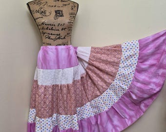 Falda larga renacentista boho de talla grande, falda campesina hippie boho maximalista con patchwork.
