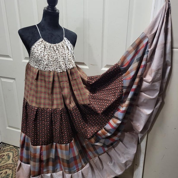 Boho Gypsystyle Maximalist Plus Size Sundress, Patchwork Maxi Beach Dress, Bohemian Hippie Summer Festival Dress, Free US Shipping