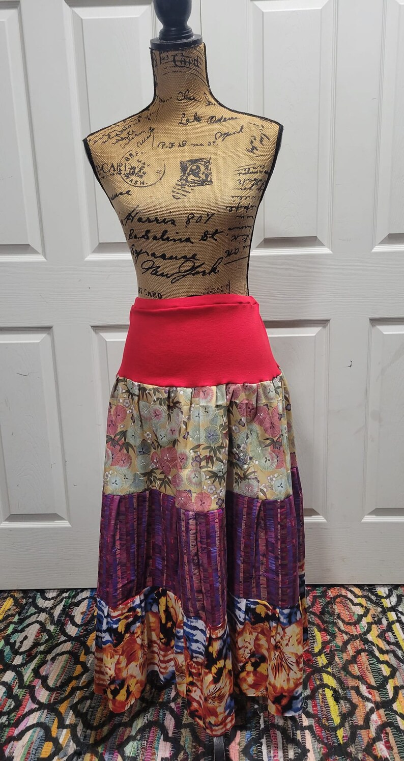 Bohemian Plus Size Renaissance Maxi Skirt, Handmade Gypsystyle Clothing, Maximalist Boho Patchwork Hippie Peasant Skirt, Free US Shipping image 3