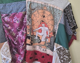 Upcycled shirt Kaftan top, Hippie style Wearable Art, Bohemian clothing, free size