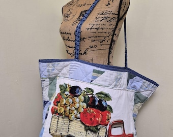 Bolsa de tela de patchwork hecha a mano: bolso de fin de semana vintage reciclado