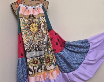 Boho Sundress, Bohemian Maxi Beach Dress, Hippie Summer Wearable Art, Plus size/Free Size