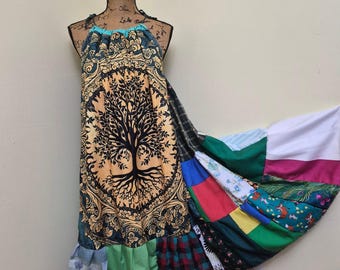 Boho Sundress, Bohemian Maxi Beach Dress, Hippie Summer Wearable Art, Plus size/Free Size