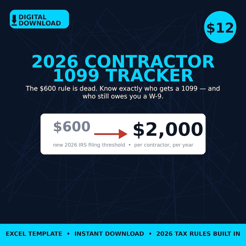 2026 1099 Tracker Spreadsheet for Contractors | 1099-NEC Filing ...