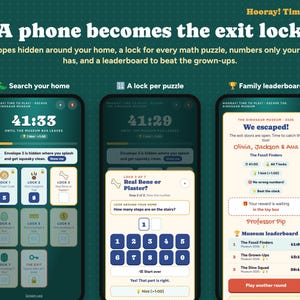 Math Escape Room for Kids with Phone Lock, Printable Dinosaur Math Game, Times Tables, Fractions, Personalized Family Game, Ages 6-12 image 1