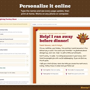 Thanksgiving Scavenger Hunt for Kids, Personalized Turkey Hunt, Runaway Turkey Riddle Clues, Printable Thanksgiving Game, Instant Download 画像 2