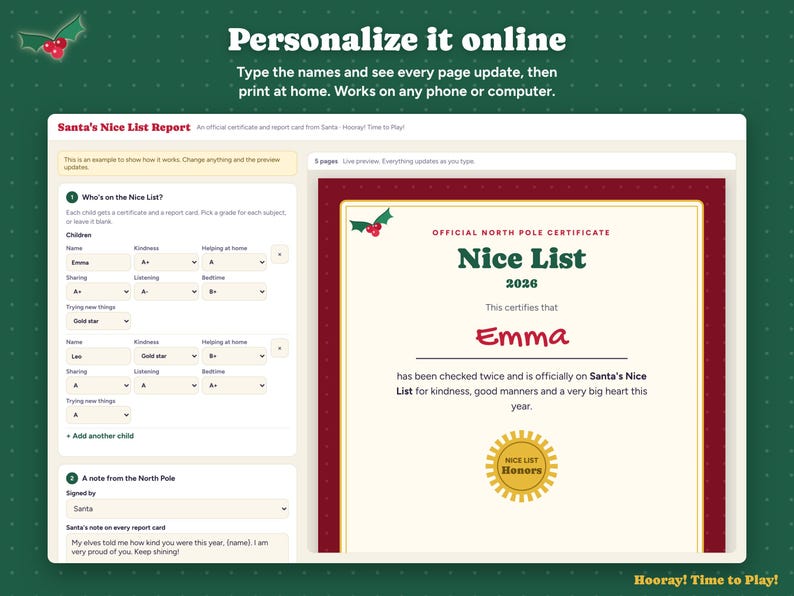 Santa Nice List Certificate, Personalized Report Card From Santa, Kids Christmas Eve Box Printable, Editable Nice List, Instant Download image 2
