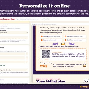 Halloween Treasure Hunt for Kids with Phone Hunt, QR Code Scavenger Hunt, Personalized Candy Hunt Riddle Clues, Printable, Instant Download image 2
