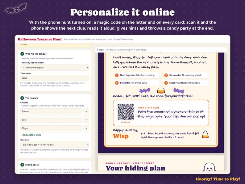 Halloween Treasure Hunt for Kids with Phone Hunt, QR Code Scavenger Hunt, Personalized Candy Hunt Riddle Clues, Printable, Instant Download image 2