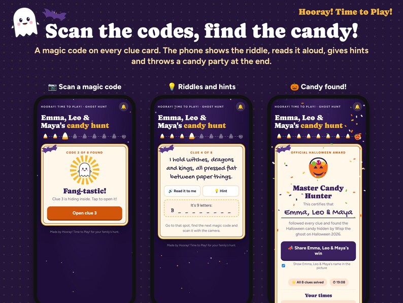 Halloween Treasure Hunt for Kids with Phone Hunt, QR Code Scavenger Hunt, Personalized Candy Hunt Riddle Clues, Printable, Instant Download image 1