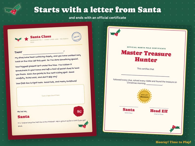 Personalized Christmas Treasure Hunt with Phone Hunt, QR Code Scavenger Hunt, Custom Names, Santa Letter, Kids Clues, Instant Download imagen 7