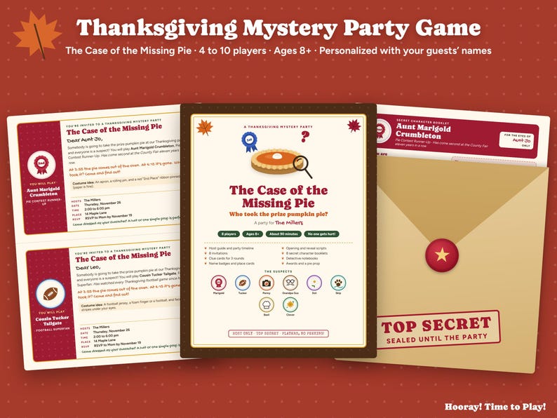Thanksgiving Mystery Party Game with Phone Party, Family Whodunit for Kids and Adults, Personalized Invitations, 4-10 Players Bild 3