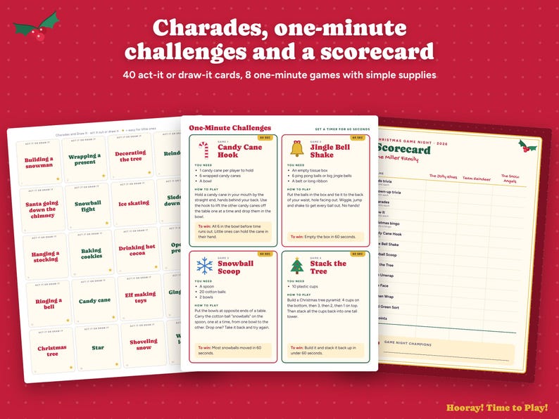 Christmas Family Game Night Printable, Christmas Trivia Cards, Picture Bingo, Charades, One Minute Games, Kids and Adults Party Games image 5