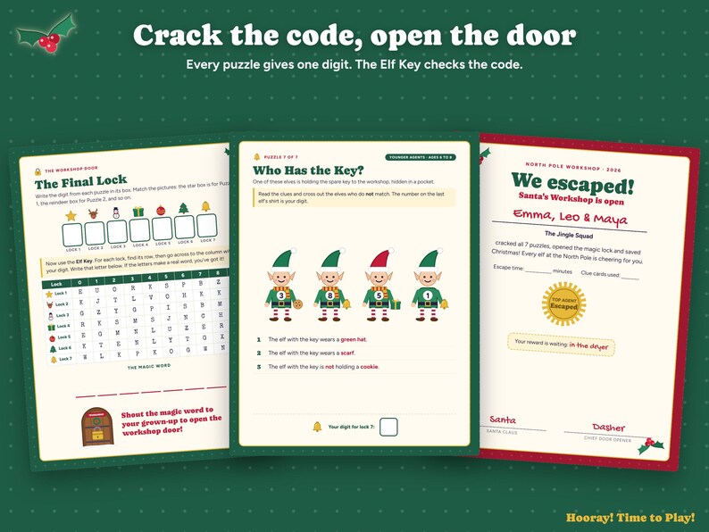 Christmas Escape Room for Kids with Phone Lock, Printable Family Game, Santa Workshop Puzzles, Personalized Kids Activity, Instant Download zdjęcie 5