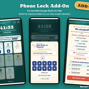 Phone Lock Add-On for the Math Escape Room for Kids, Dinosaur Museum Digital Locks and Countdown on Your Phone, Escape Room Upgrade