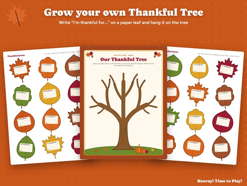 Thankful Tree Thanksgiving Countdown, Personalized Gratitude Cards for Kids, Printable Thankful Leaves, Family November Tradition Activity image 5