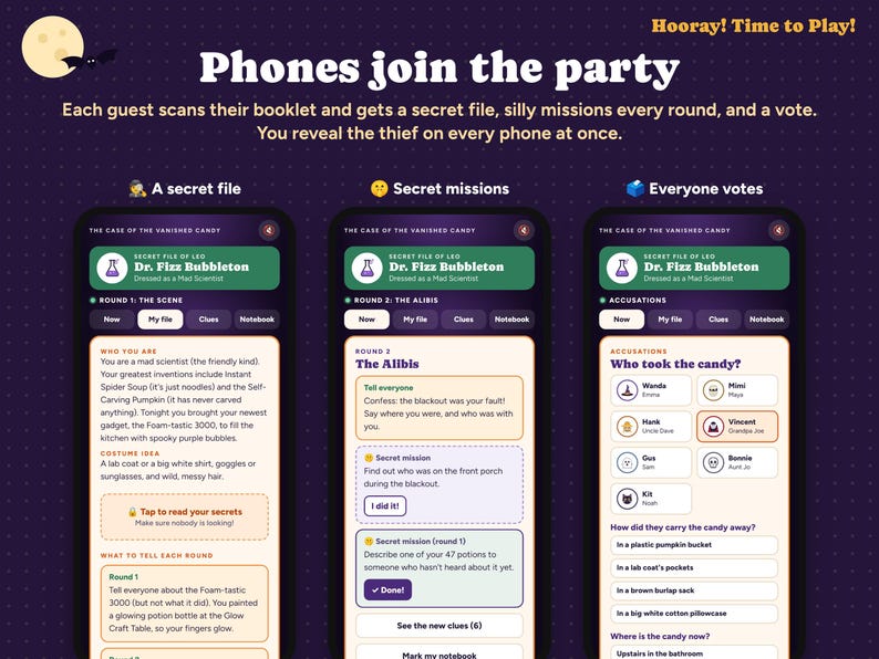Halloween Mystery Party Game with Phone Party, Kids Whodunit Printable, Family Mystery Game, Personalized Invitations, 4-10 Players image 1