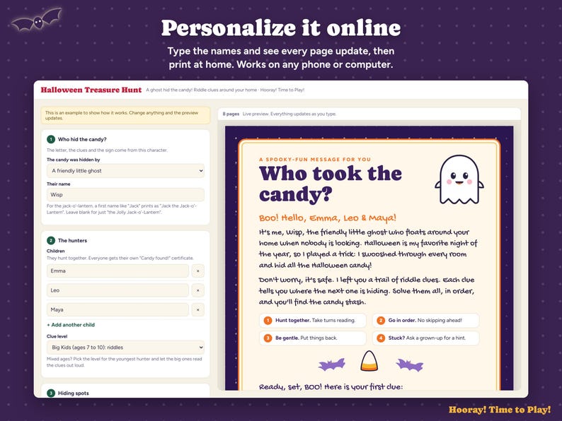 Halloween Treasure Hunt for Kids, Personalized Halloween Scavenger Hunt, Candy Hunt Riddle Clues, Picture Clues, Printable, Instant Download image 2