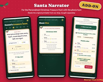 Santa Narrator Add-On for the Phone Christmas Treasure Hunt, Natural Voice Reads Every Clue Aloud by Name, Kids Christmas Morning
