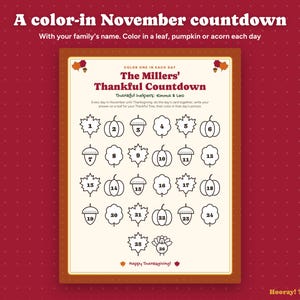 Thankful Tree Thanksgiving Countdown, Personalized Gratitude Cards for Kids, Printable Thankful Leaves, Family November Tradition Activity image 3