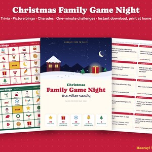Christmas Family Game Night Printable, Christmas Trivia Cards, Picture Bingo, Charades, One Minute Games, Kids and Adults Party Games image 1