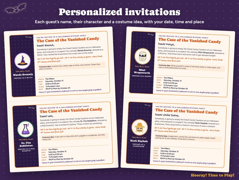 Jeu d'enquête pour Halloween, enquête policière à imprimer pour enfants, alternative au jeu du meurtre traditionnel en famille, invitations personnalisées, 4 à 10 joueurs, à partir de 8 ans image 4