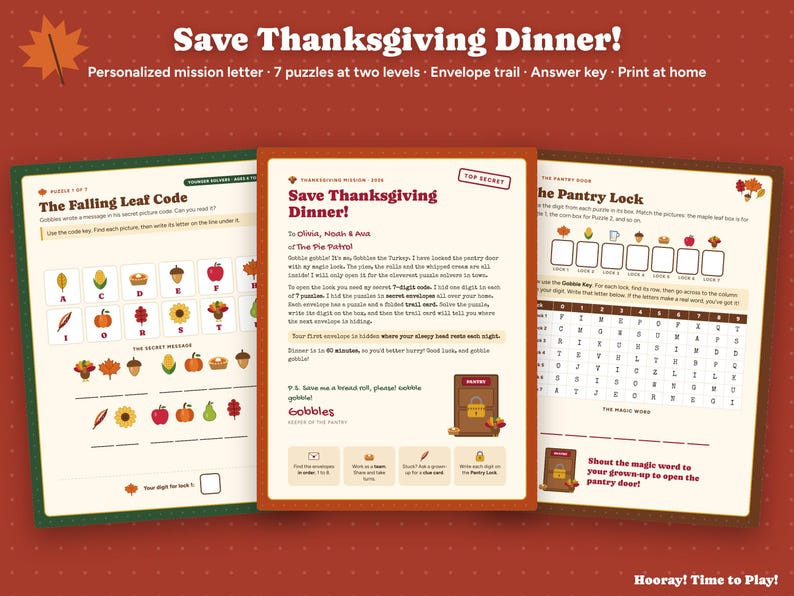 Thanksgiving Escape Room for Kids with Phone Lock, Printable Family Game, Turkey Puzzle Game, Personalized Kids Activity, Instant Download Bild 3