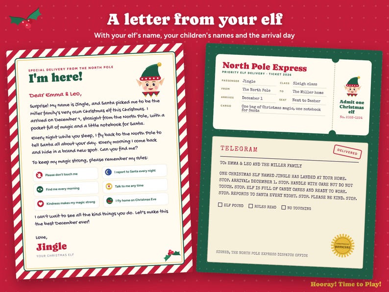 Personalized Elf Arrival Letter Kit, Elf Name Certificate, 24 Daily Elf Notes, Elf Goodbye Letter, Christmas Elf Printable, Instant Download image 3