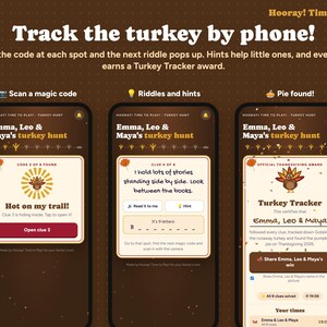 Thanksgiving Scavenger Hunt for Kids with Phone Hunt, QR Code Turkey Hunt, Personalized Riddle Clues, Printable Game, Instant Download
