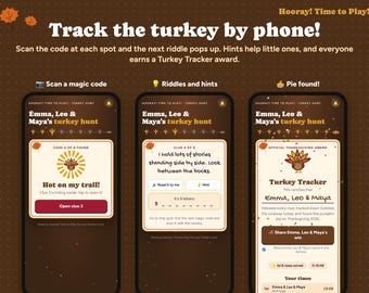 Thanksgiving Scavenger Hunt for Kids with Phone Hunt, QR Code Turkey Hunt, Personalized Riddle Clues, Printable Game, Instant Download