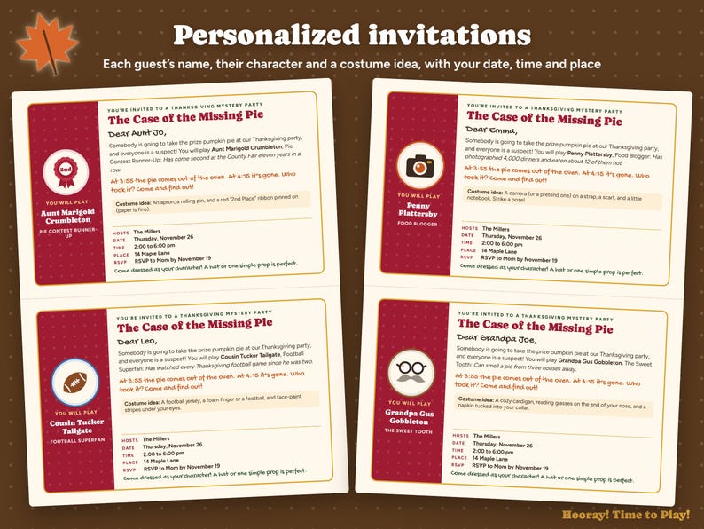 Thanksgiving Mystery Party Game with Phone Party, Family Whodunit for Kids and Adults, Personalized Invitations, 4-10 Players Bild 5