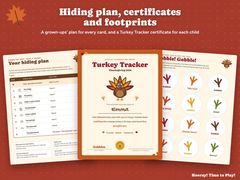 Thanksgiving Scavenger Hunt for Kids, Personalized Turkey Hunt, Runaway Turkey Riddle Clues, Printable Thanksgiving Game, Instant Download 画像 5