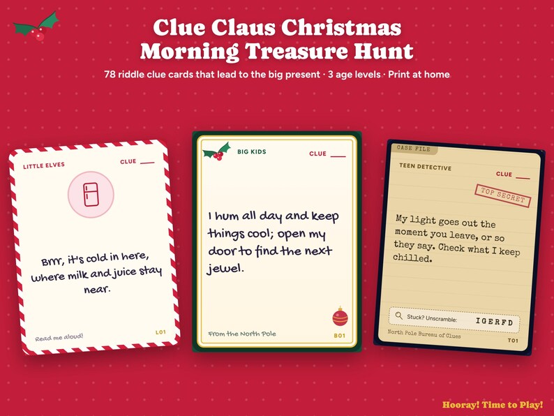 Personalized Christmas Treasure Hunt with Phone Hunt, QR Code Scavenger Hunt, Custom Names, Santa Letter, Kids Clues, Instant Download imagen 2