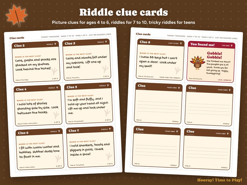 Thanksgiving Scavenger Hunt for Kids, Personalized Turkey Hunt, Runaway Turkey Riddle Clues, Printable Thanksgiving Game, Instant Download 画像 4