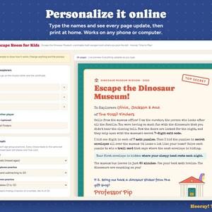 Math Escape Room for Kids, Printable Dinosaur Math Game, Addition, Times Tables, Fractions, Personalized Family Game, Ages 6-12, Digital Bild 2