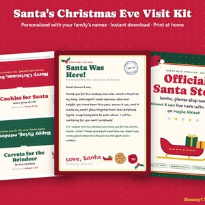 Santa Visit Kit Printable, Personalized Letter from Santa, Cookies for Santa Sign, Reindeer Food Labels, Magic Santa Key, Christmas Eve Box imagen 1