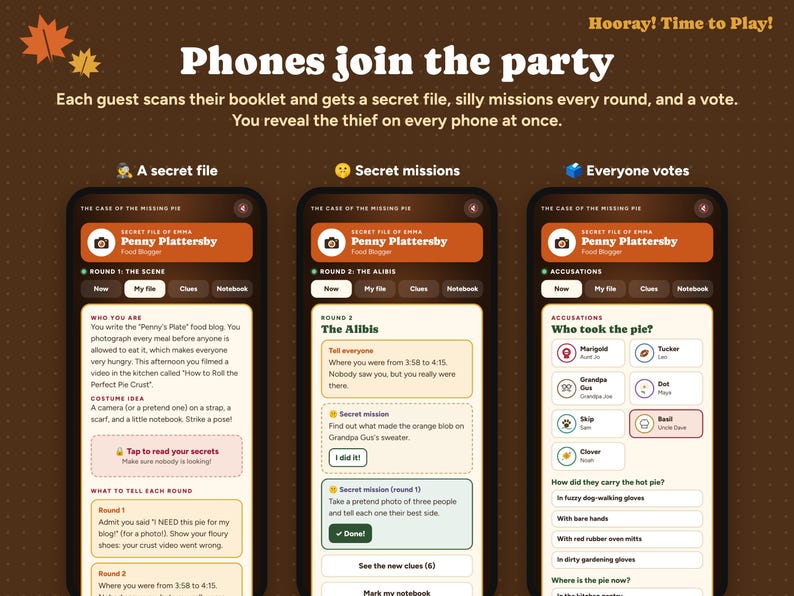 Thanksgiving Mystery Party Game with Phone Party, Family Whodunit for Kids and Adults, Personalized Invitations, 4-10 Players Bild 1