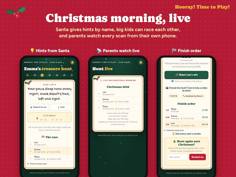 Personalized Christmas Treasure Hunt with Phone Hunt, QR Code Scavenger Hunt, Custom Names, Santa Letter, Kids Clues, Instant Download imagen 1