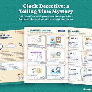 Telling Time Game for Kids, Clock Detective Mystery, Printable Analog Clock Activity, Personalized Birthday Mystery, Ages 6-8 Homeschool image 1