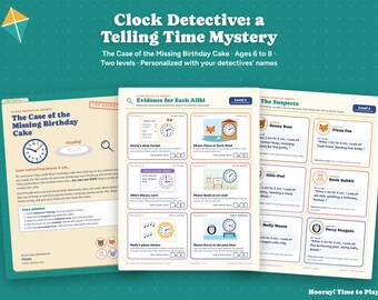 Telling Time Game for Kids, Clock Detective Mystery, Printable Analog Clock Activity, Personalized Birthday Mystery, Ages 6-8 Homeschool