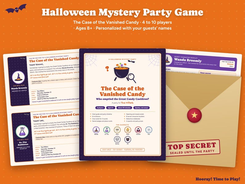 Jeu d'enquête pour Halloween, enquête policière à imprimer pour enfants, alternative au jeu du meurtre traditionnel en famille, invitations personnalisées, 4 à 10 joueurs, à partir de 8 ans image 1