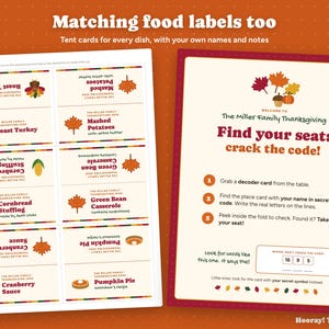 Thanksgiving Place Cards, Personalized Secret Code Name Cards, Printable Kids Table Game, Friendsgiving Decor, Food Labels, Instant Download Bild 5
