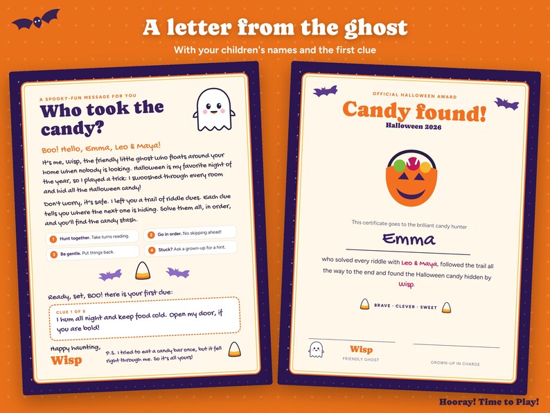 Halloween Treasure Hunt for Kids, Personalized Halloween Scavenger Hunt, Candy Hunt Riddle Clues, Picture Clues, Printable, Instant Download image 3