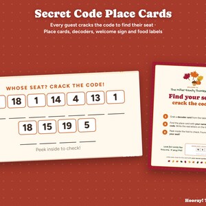 Thanksgiving Place Cards, Personalized Secret Code Name Cards, Printable Kids Table Game, Friendsgiving Decor, Food Labels, Instant Download Bild 1