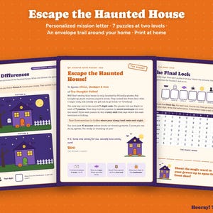 Halloween Escape Room for Kids, Printable Haunted House Puzzle Game, Personalized Family Game, Kids Party Activity, Ages 6-12, Digital File image 1