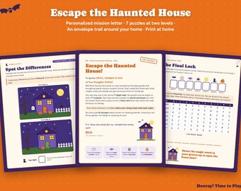 Halloween Escape Room for Kids, Printable Haunted House Puzzle Game, Personalized Family Game, Kids Party Activity, Ages 6-12, Digital File