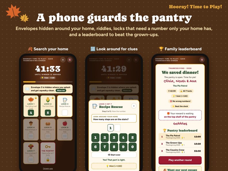 Thanksgiving Escape Room for Kids with Phone Lock, Printable Family Game, Turkey Puzzle Game, Personalized Kids Activity, Instant Download Bild 1