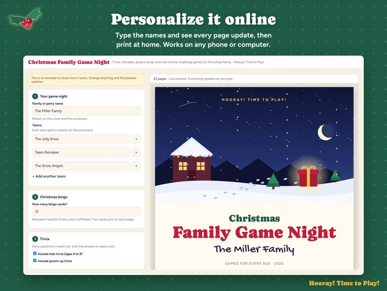 Christmas Family Game Night Printable, Christmas Trivia Cards, Picture Bingo, Charades, One Minute Games, Kids and Adults Party Games image 2