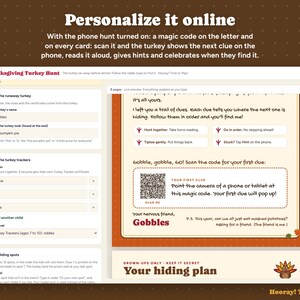 Thanksgiving Scavenger Hunt for Kids with Phone Hunt, QR Code Turkey Hunt, Personalized Riddle Clues, Printable Game, Instant Download image 2
